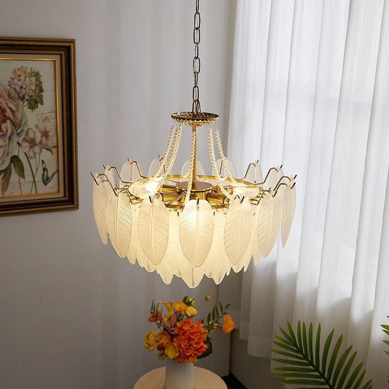 Contemporary Indoor Hanging Light Glass Feather Chandelier for Living Room