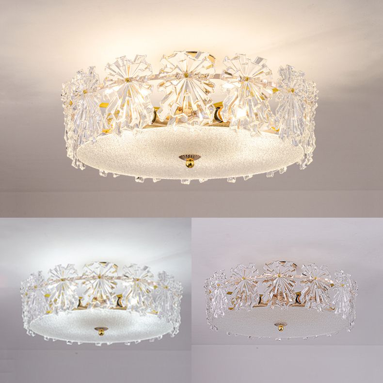 Trommel slaapkamer semi-flush lamp traditionele multi-head gouden plafondverlichting met glazen schaduw