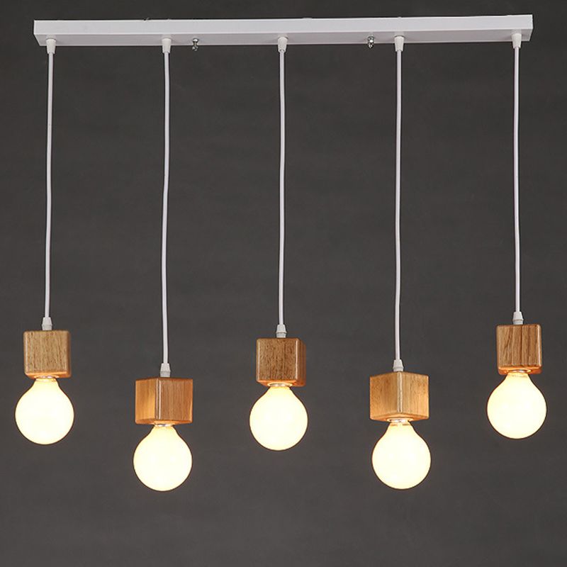 Minimalist Square Hanging Pendant Light Wooden Restaurant Suspension Pendant in Wood