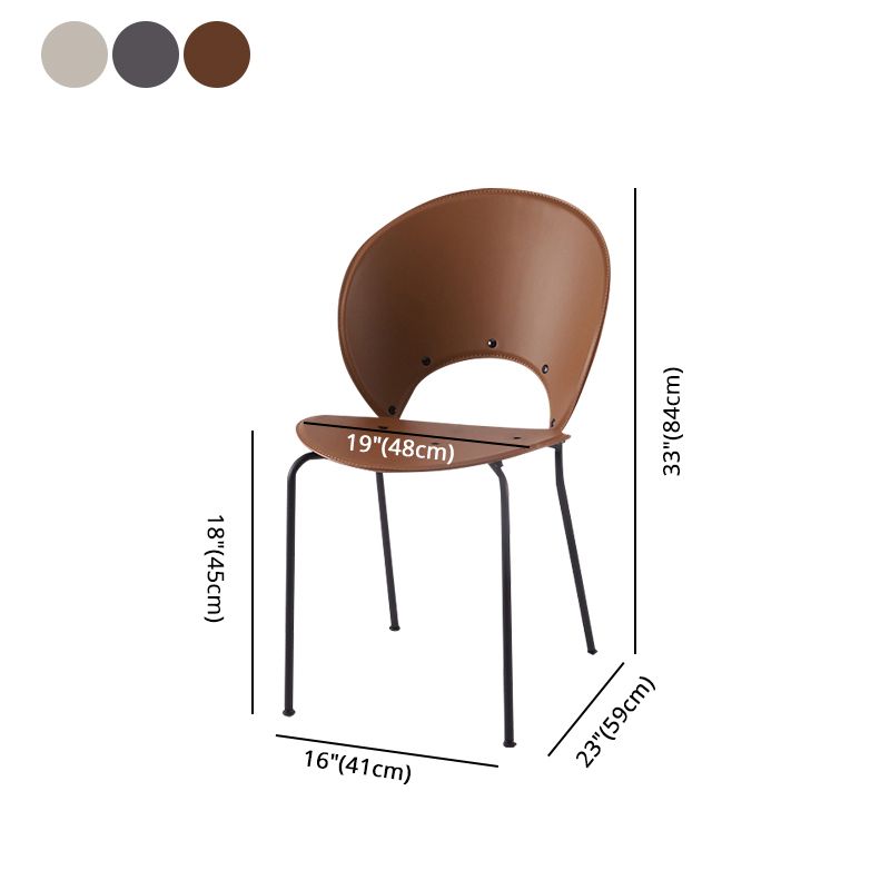 Sillas de comedor de estilo moderno, sillas laterales sin brazos con respaldo abierto y patas de metal para cocina