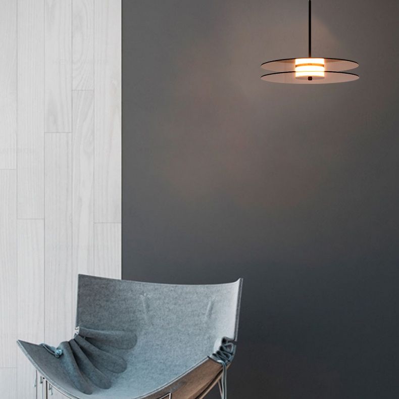 Modern One Head Hanging Light Brown Glass Disk Contemporary Down Lighting Pendant for Dinning Room