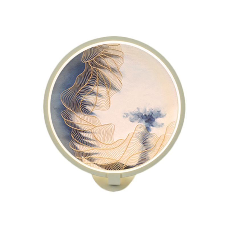 Rounded Acrylic Mountain Wall Lighting Chinese LED White Wall Mural Lamp for Living Room