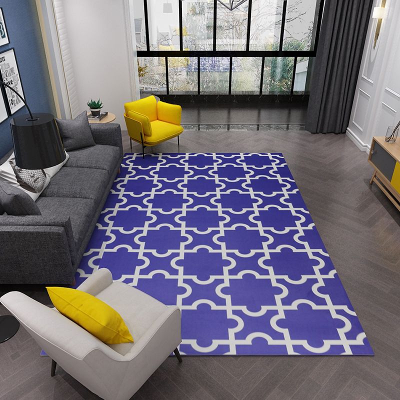 Dark Navy Modern Rug Polyester Line Indoor Rug Washable Rug for Living Room