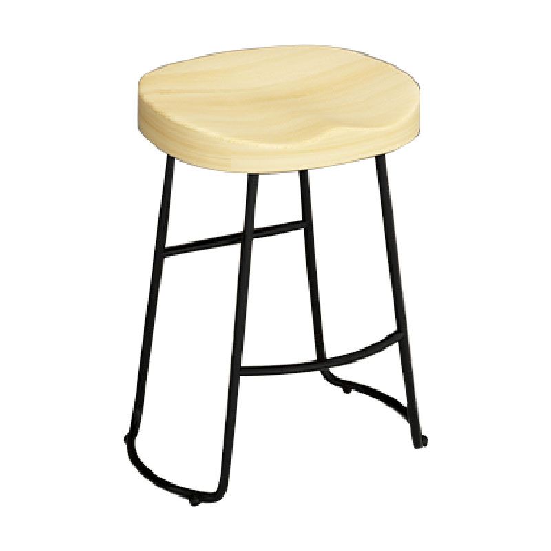Modern Armless Backless Counter Stool Iron Kitchen Bar Stool with Wooden Seat and Pedal