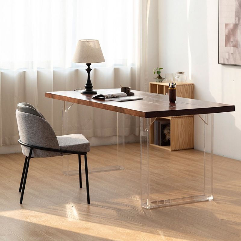 Rectangle Contemporary Standard Height Table Solid Wood Double Pedestal Dining Table