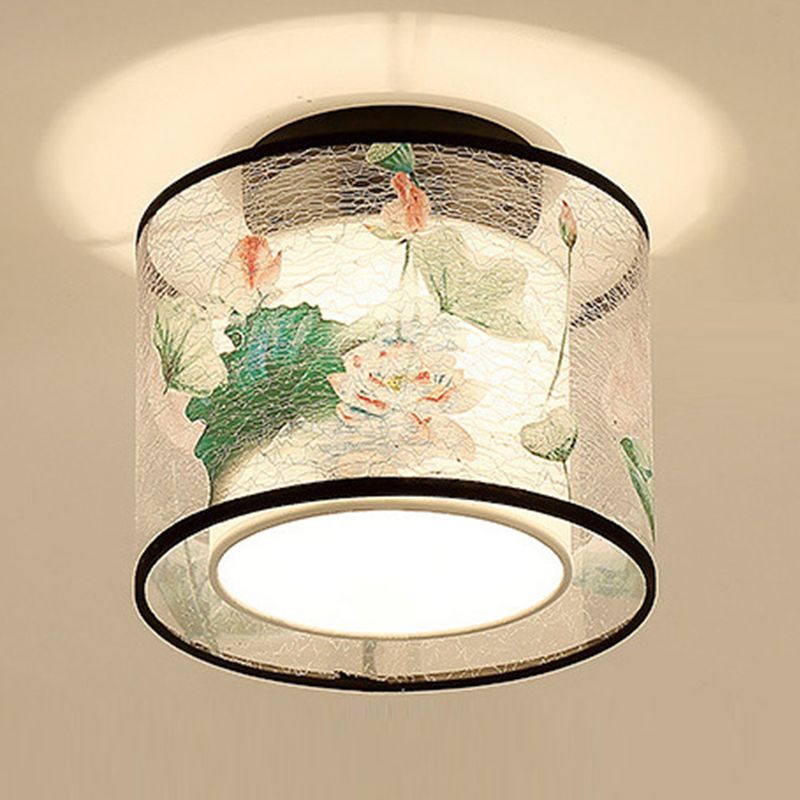 Fabric Light Fixtures Asia Style Fabric Flush Light for Living Room Dinning Room
