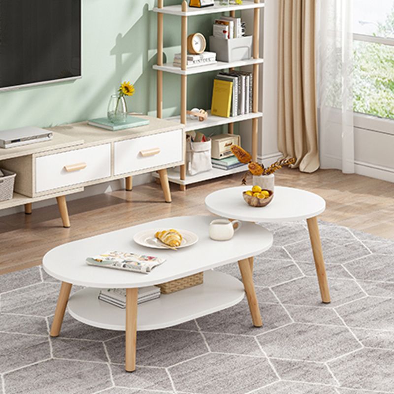 Wood Free-Form Coffee Table Modern 4 Legs Coffee Table with Storage