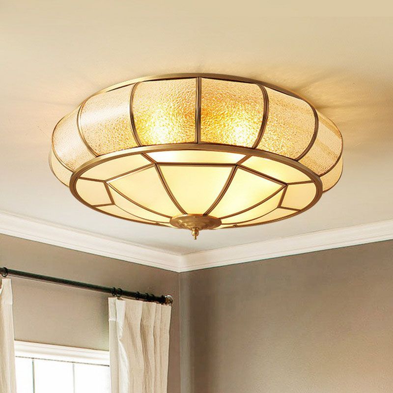 Water Glass Flush Mounted Light Vintage Brass Round Bedroom Ceiling Light Fixture