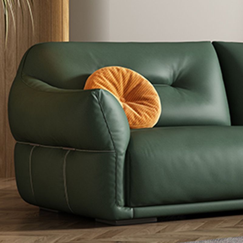 Contemporary Green Square Arm Genuine Leather Stationary Sofa