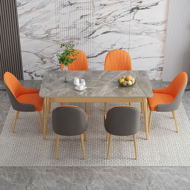 Luxury Sintered Stone Dining Table Rectangle Grey Top Table with Metal 4 Legs