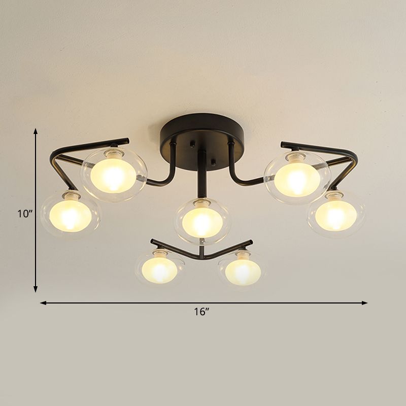 Clear Glass Global Semi Flush Monte con diseño de varillas múltiples Modernista 7/9 luces LED Black Semi Flush Lampa de lámpara de montaje