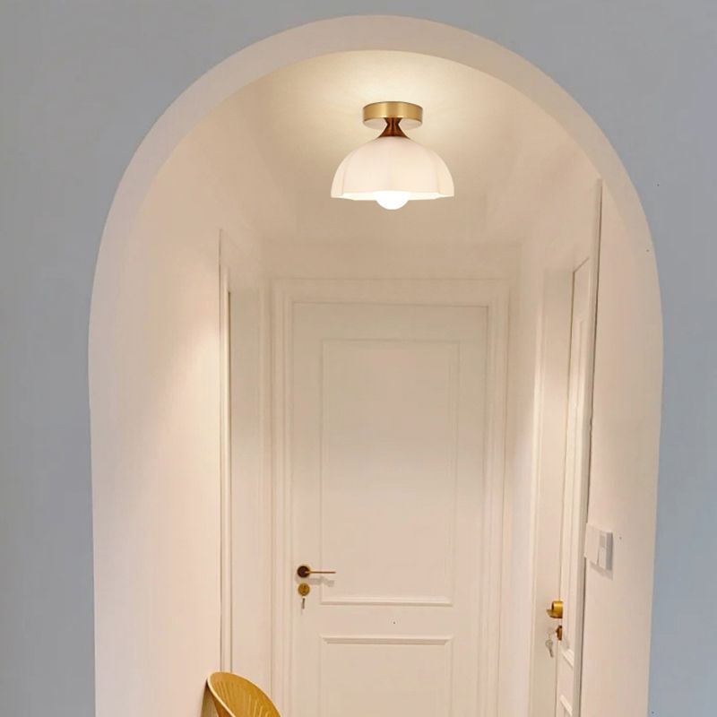 Geometric Shape Glass Flush Light Modern Style 1 Light Flush Mount Ceiling Lights in Gold