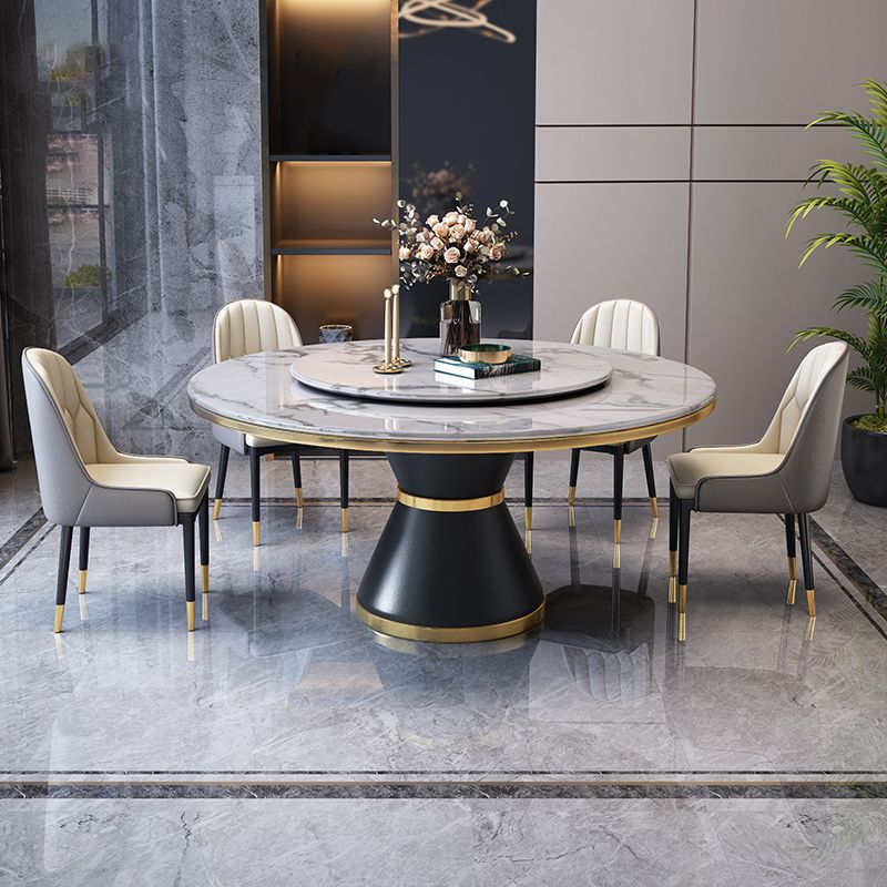 Modern Style Home Marble Dining Table Single Pedestal Base Round Table with Turntable