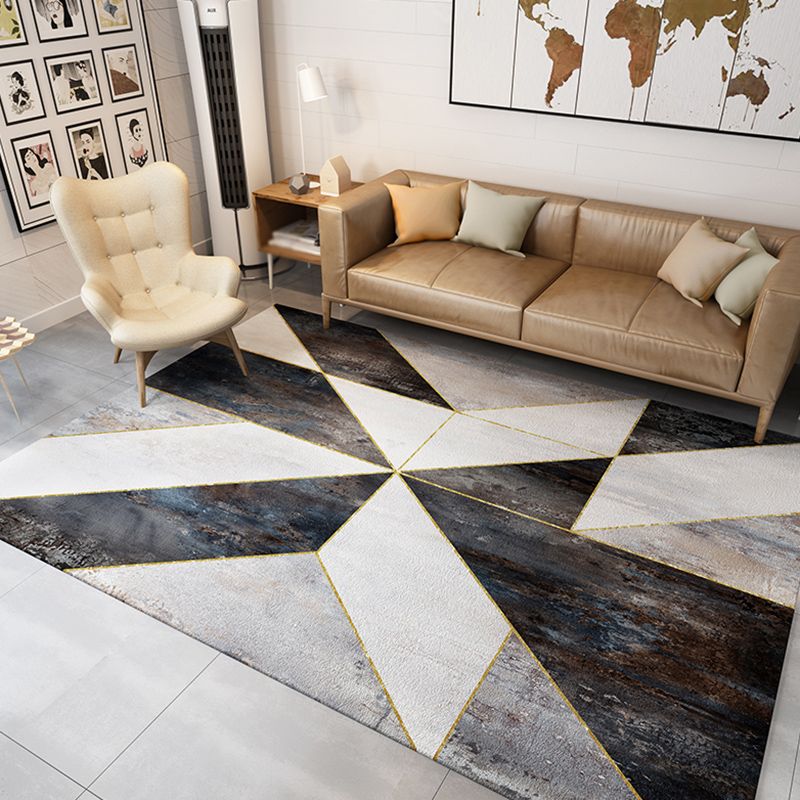 Multicolor Bedroom Carpet Modern Geometric Splicing Area Rug Polyester with Non-Slip Backing Rug