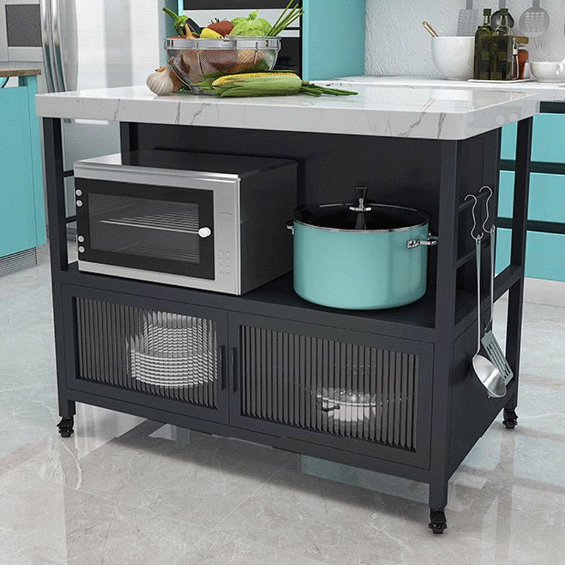 Dining Room Modern Prep Table Rectangular Kitchen Trolley with Storage Cabinet