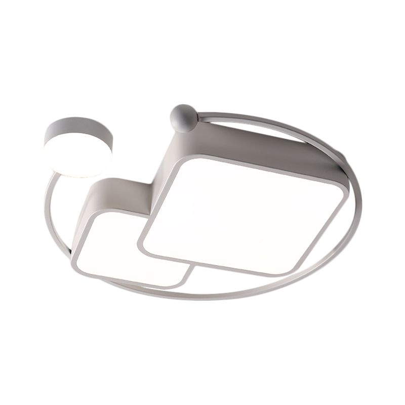 Cubic and Ring Metal Flushmount Simplicity LED White Ceiling Mounted Fixture in Warm/White/3 Color Light