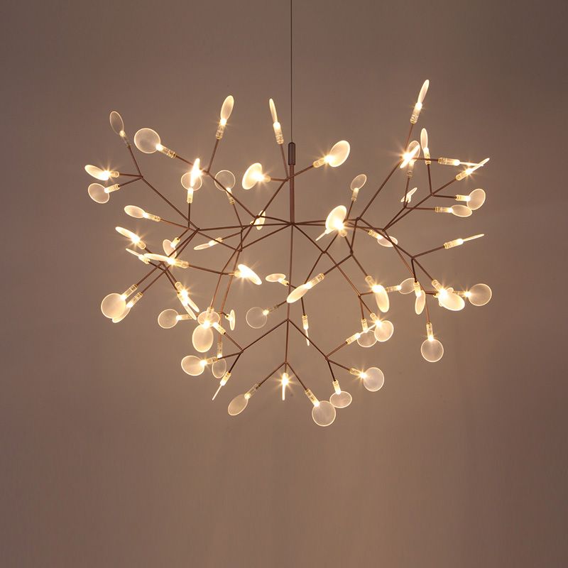 Roségold Sputnik Anhänger Licht im modernen kreativen Stil Schmiedeeisen Feuerfly -LED -Deckenlicht mit Acrylschatten