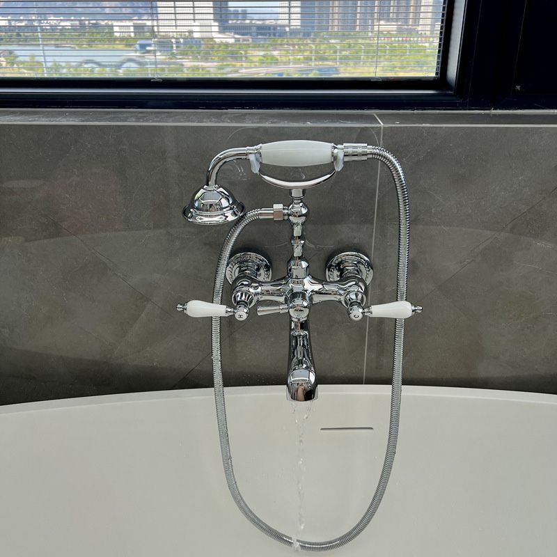 Gold and Silver Claw Foot Tub Faucet Wall Mounted 2-Handle Tub Filler with Handheld Shower