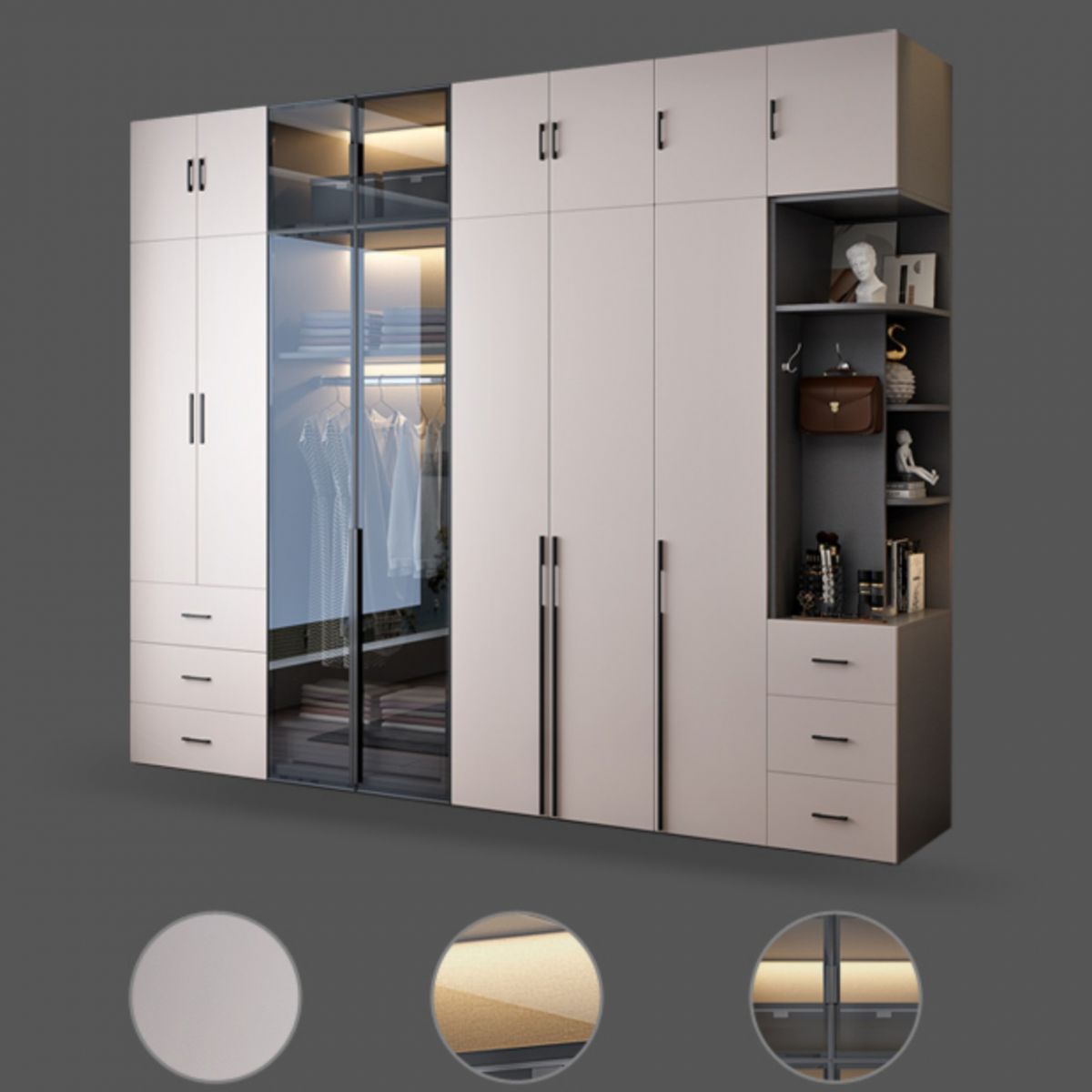 Hinged Wardrobe Closet with Drawer Contemporary Storage Cabinet