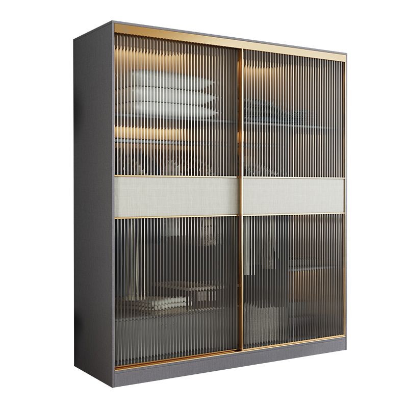 Modern Sliding Door Wardrobe for Home Grey Cabinet with Clear Glass Door