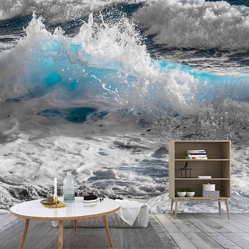 Tropical Style Stain Resistant Wallpaper Non-Pasted Sea Printed Photography