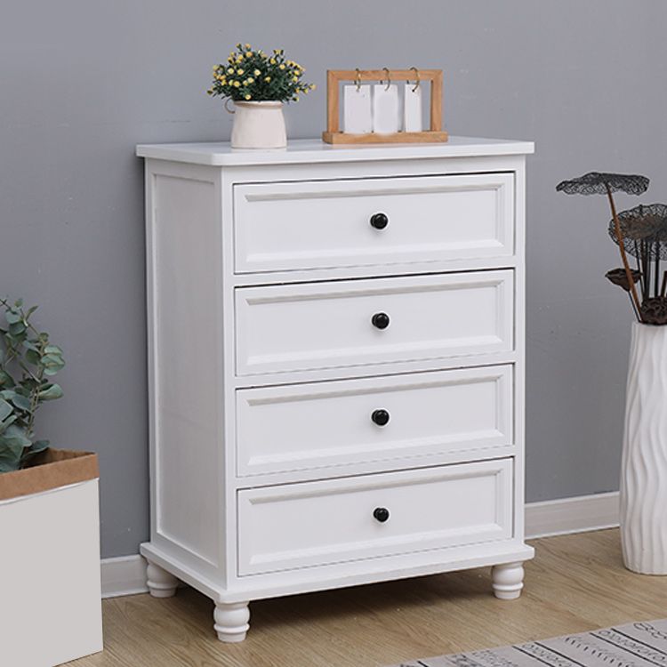 Contemporary White Accent Chest with Drawers and Solid Wood Bun Feet