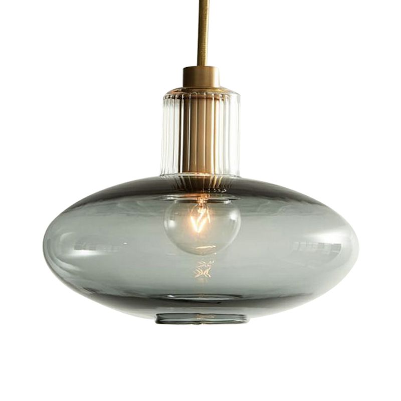 Contemporary Oval Suspension Pendant Grey/Blue Glass 1 Head Hanging Light for Bedroom