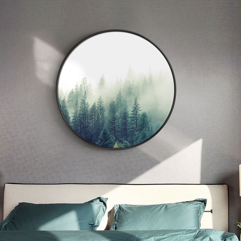 Light Color Misty Forest Canvas Photography Country Textured Painting for Bedroom