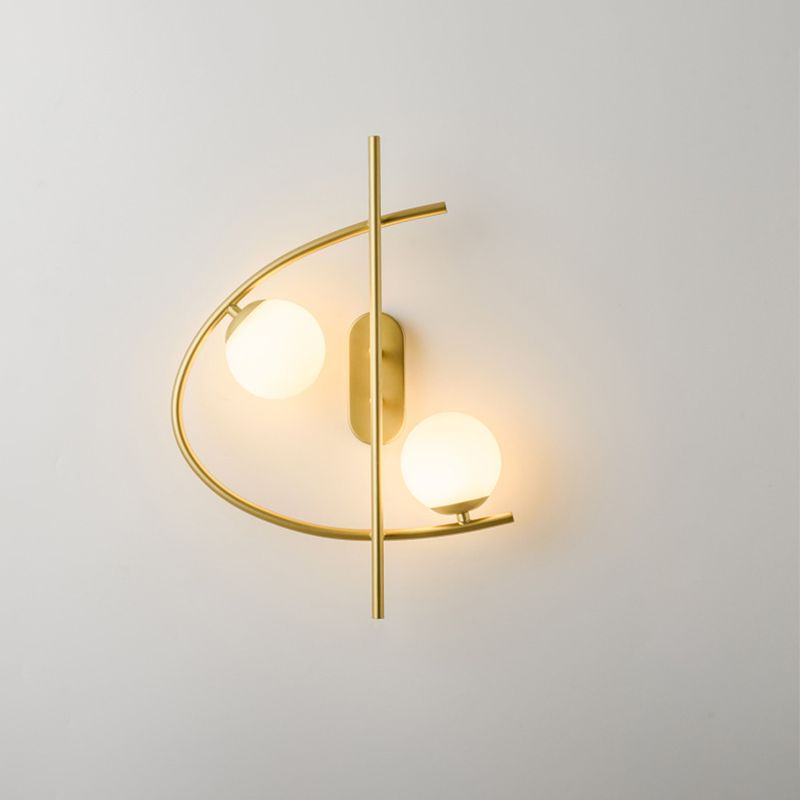 Milk Glass Ball LED Wall Lighting Post Modernist 2-Bulb Brass Wall Sconce Light for Living Room