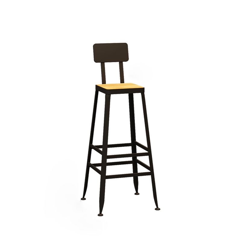Industrial Indoor Bar & Counter Stool Square Footrest Backrest Black Metal Counter Stool