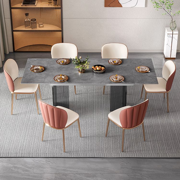 Industrial Sintered Stone Dining Table Rectangle Table with Acrylic Double Pedestal