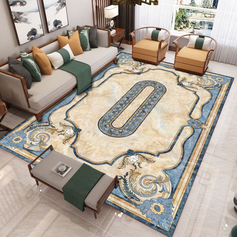 Victoria Floral Pattern Rug White Polyster Carpet Washable Area Carpet for Living Room