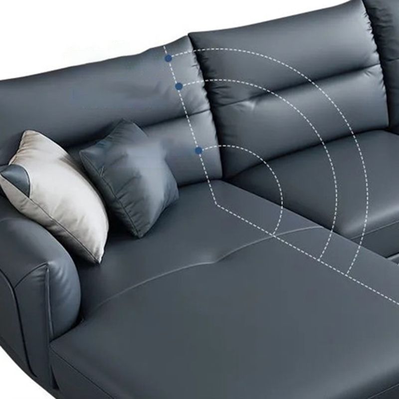 34.64 " H Blue Faux Leather Square Arm Sofa & Chaise for Living Room