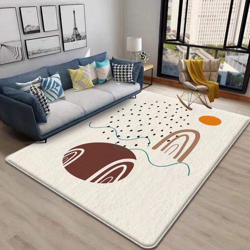 Minimalist Abstract Lines Rug White Tone Polyester Area Carpet Non-Slip Backing Rug for Living Room