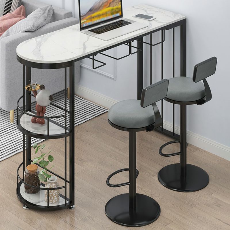 Modern Stone Top Bar Table Set 1/2/3 Pcs Free Form Bar Table and Adjustable Height Stools