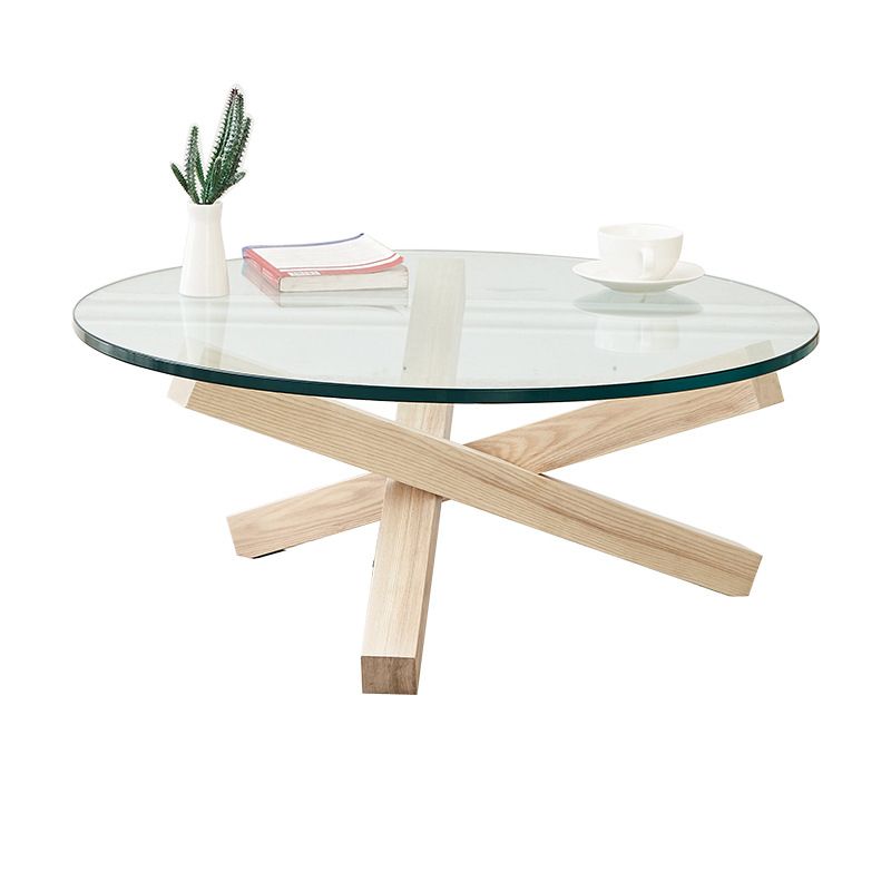 Scandinavian Coffee Table with Solid Wood Cross Legs in Natural