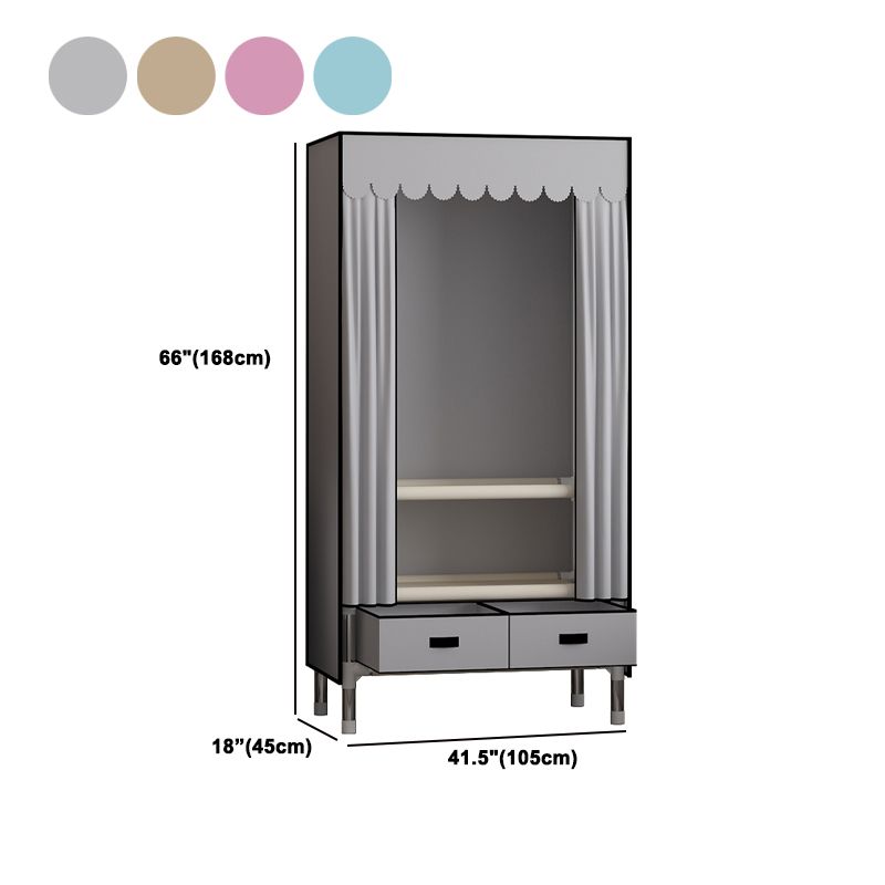 Metal Frame Wardrobe Armoire Contemporary Style Wardrobe Cabinet with Drawers