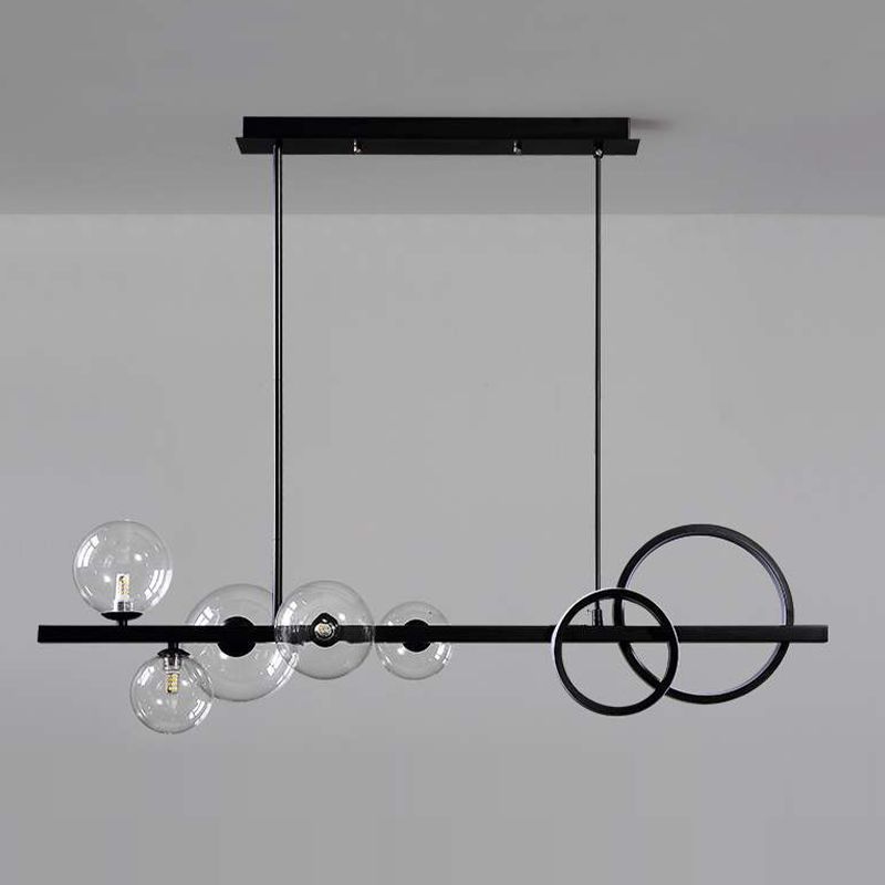 Clear Glass Shade Pendant Ceiling Fixture 5 - Head Modern Linear Kitchen Island Lighting