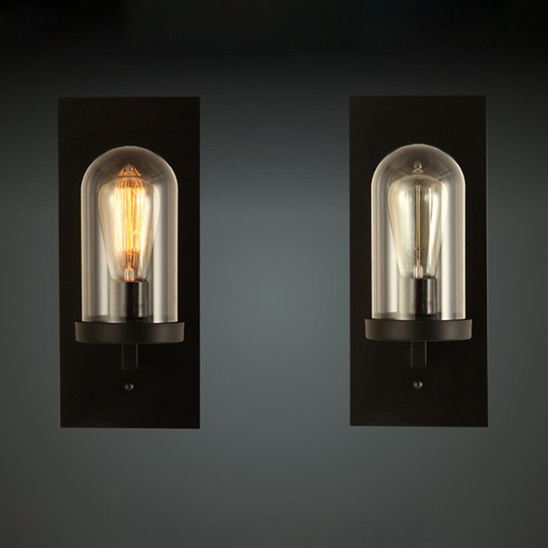 Schwarze einzelne Wandleuchten im industriellen Vintage -Stil Schmiedeeisenwandlampe mit Glasschatten