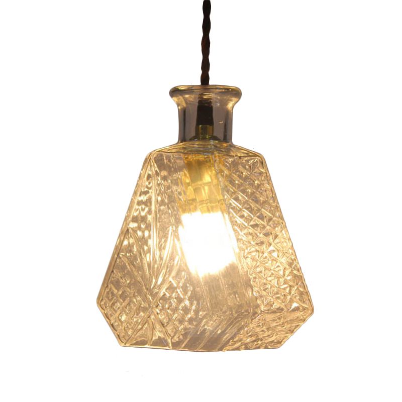 Clear Prism Glass Diamond Hanging Lamp Minimalist 1 Light Dining Room Pendant Light Fixture