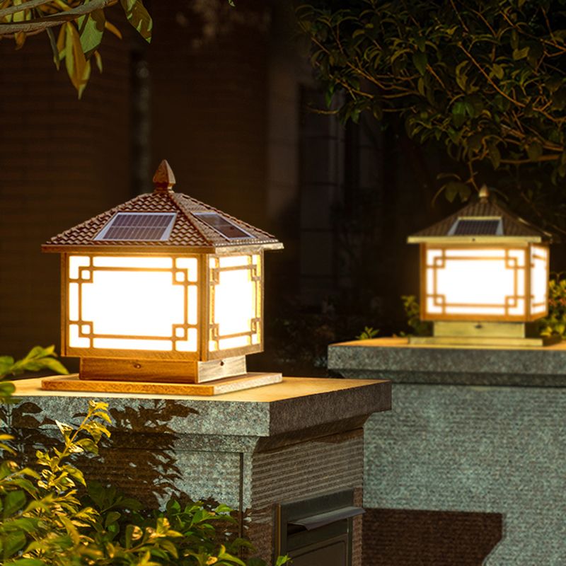 Contemporary Pillar Lighting Fixture Creative LED Solar Lamp for Backyard