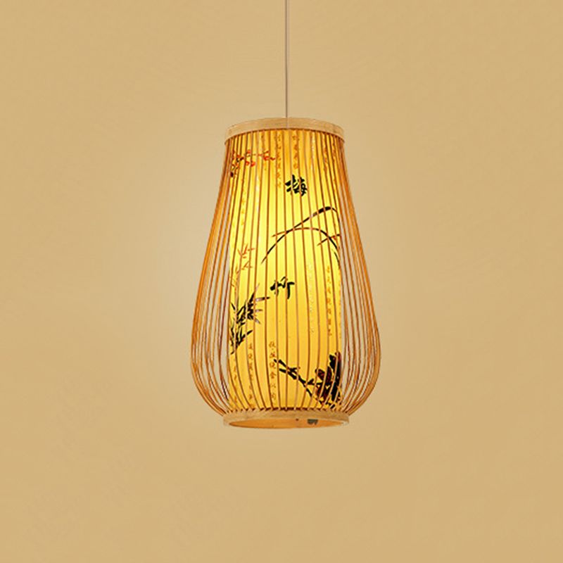 Bamboo Asia Hanging Ceiling Light Vase 1-Light Pendant Light for Tea Room