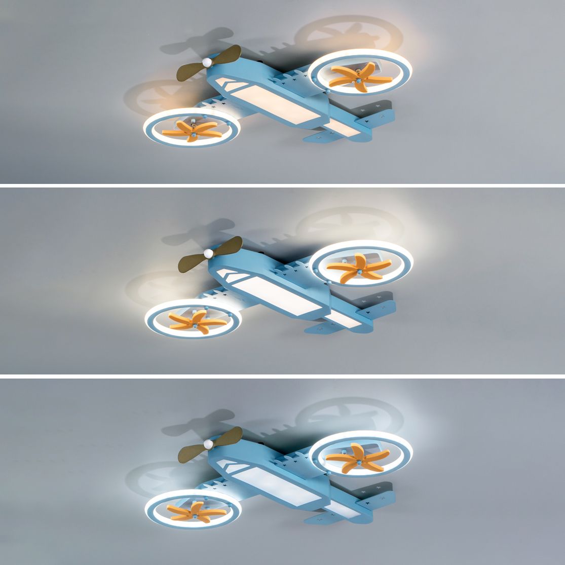 Lámpara de techo de metal LED moderna con luz empotrada en avión azul para dormitorio de niños