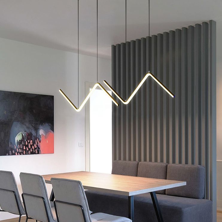 Modern Metal Chandelier Lamp Linear LED Island Pendant for Dining Room