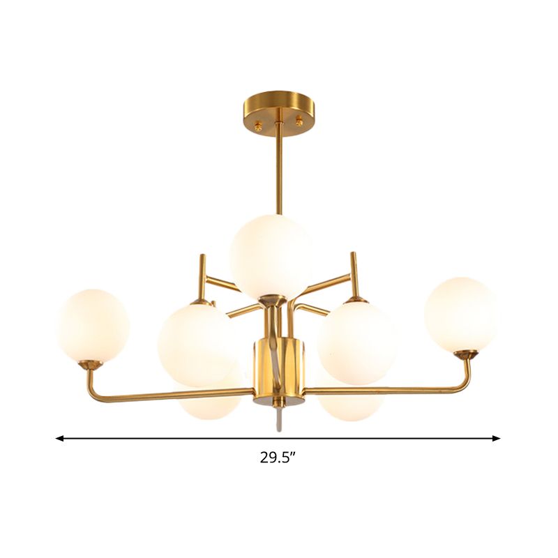 8 bulbes lustre sphérique éclairage modernisme en verre de lait luminaire pendentif en or