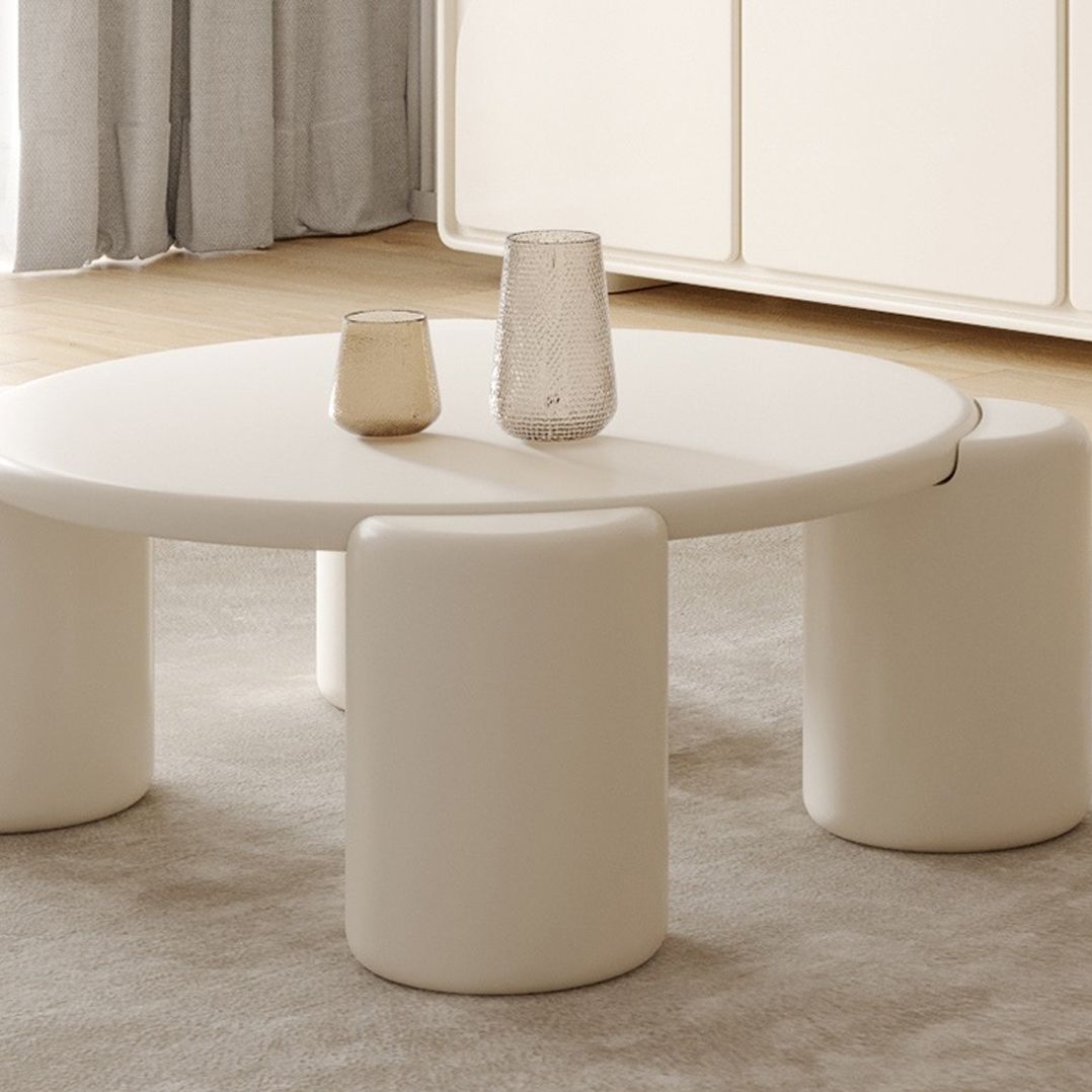 Round 4 Legs Cocktail Table Engineered Wood Coffee Table in White