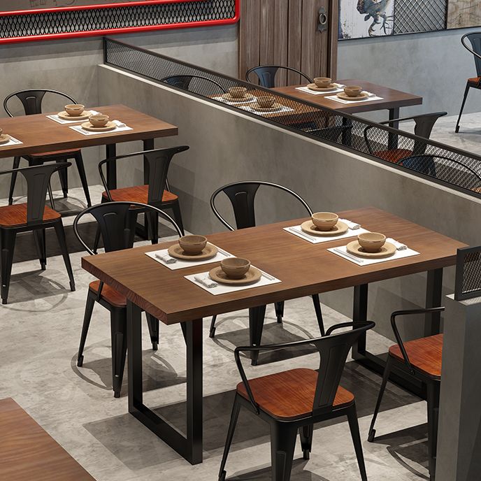 Brown Solid Wood Dining Table Industrial Rectangle Dining Table with Black Frame