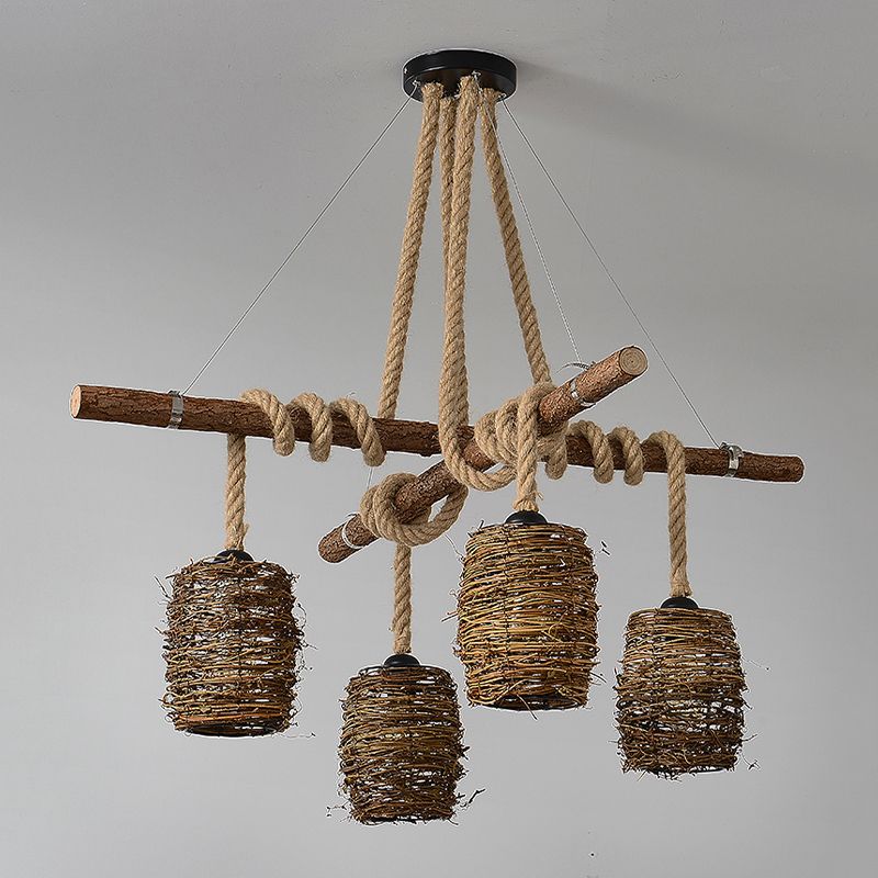 Industrial Style Cylinder Island Pendants Rope Pendant Lights for Dining Room