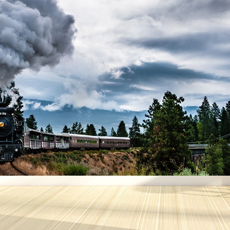 Non-Woven Texture Decorative Mural Decal Steampunk Onrushing Train Wall Covering