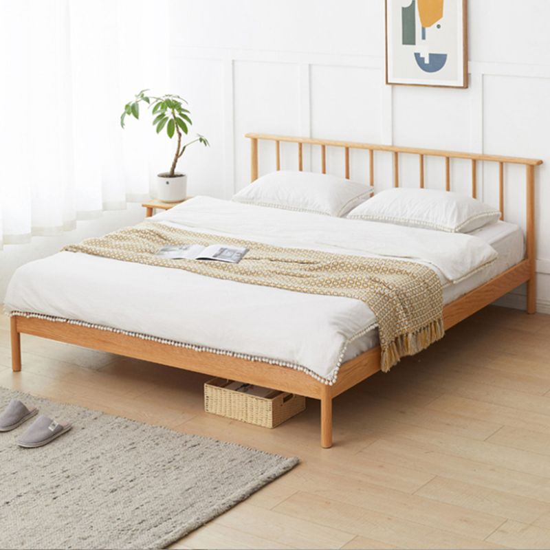 Scandinavian Solid Color Oak Mattress Included with Headboard Slat Bed